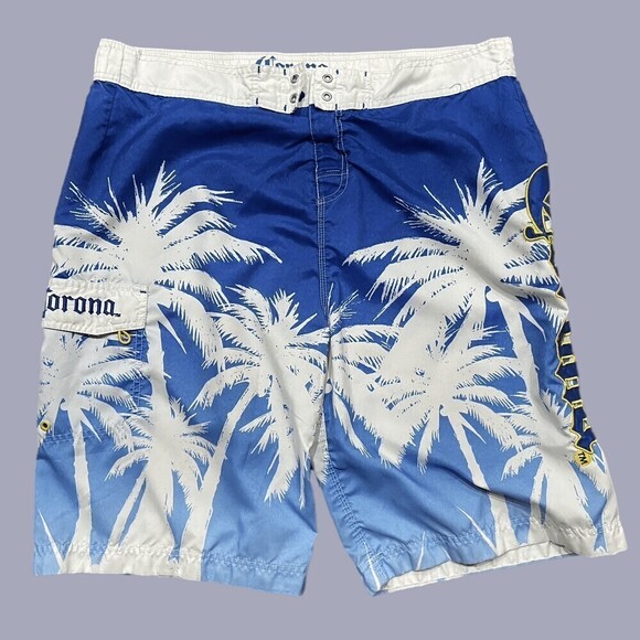 Corona Cerveza Swimming Board Trunks Shorts Blue White Men's Size Extra Large - Picture 1 of 8